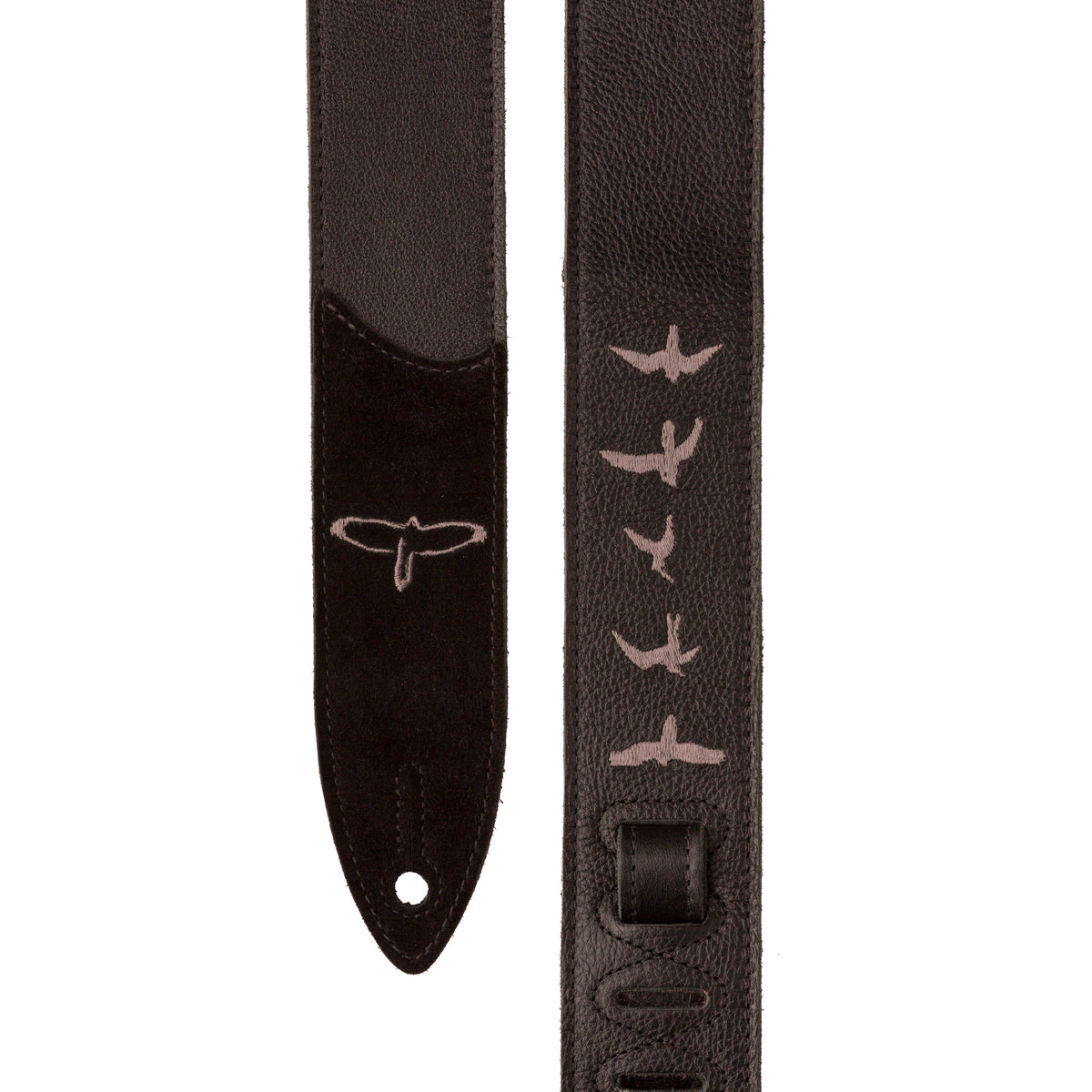 Premium Leather 2" Strap Embroidered Birds Black