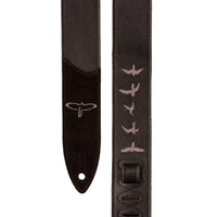 Premium Leather 2" Strap Embroidered Birds Black