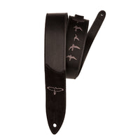 Premium Leather 2" Strap Embroidered Birds Black