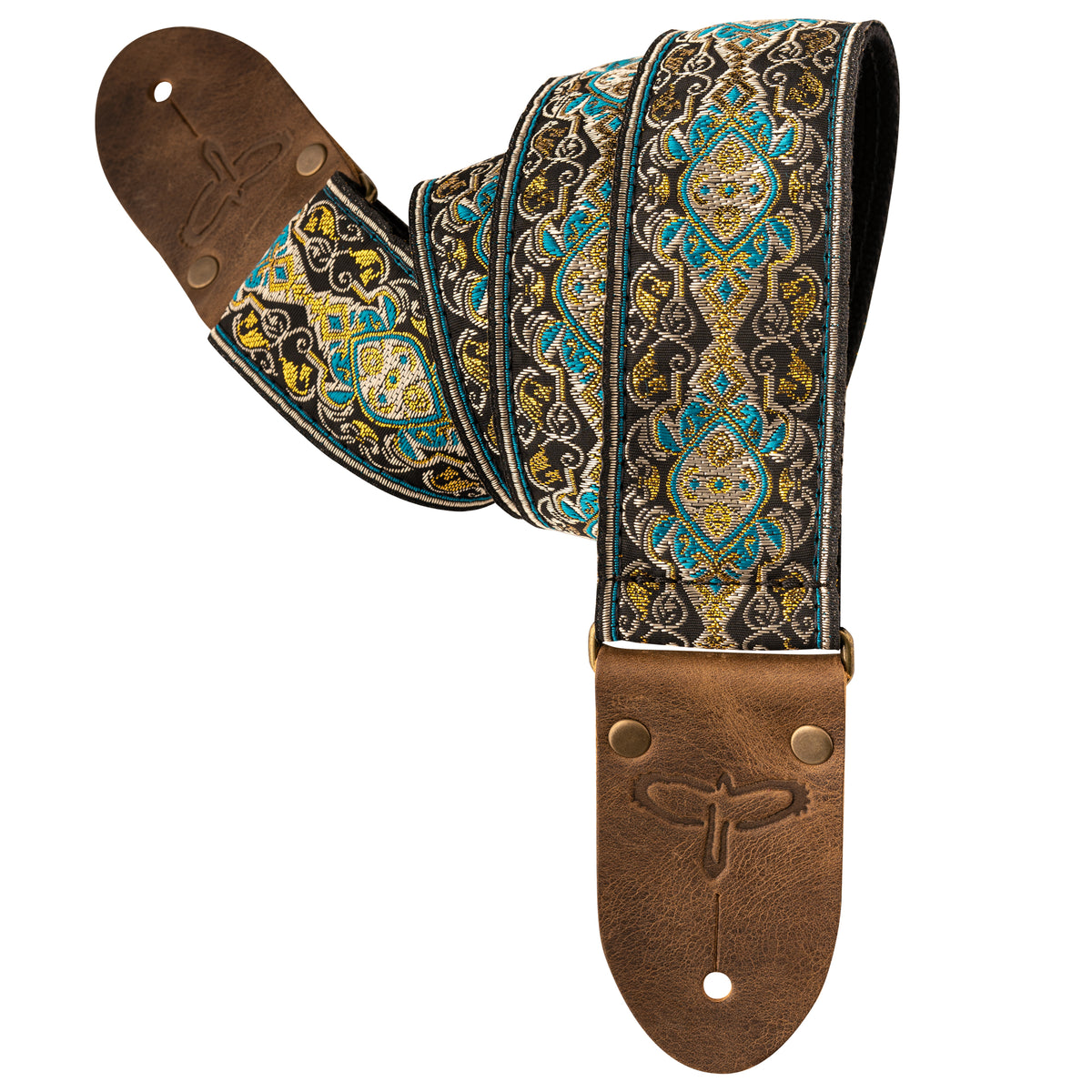 Deluxe 2" Retro Guitar Strap - Teal/Gold